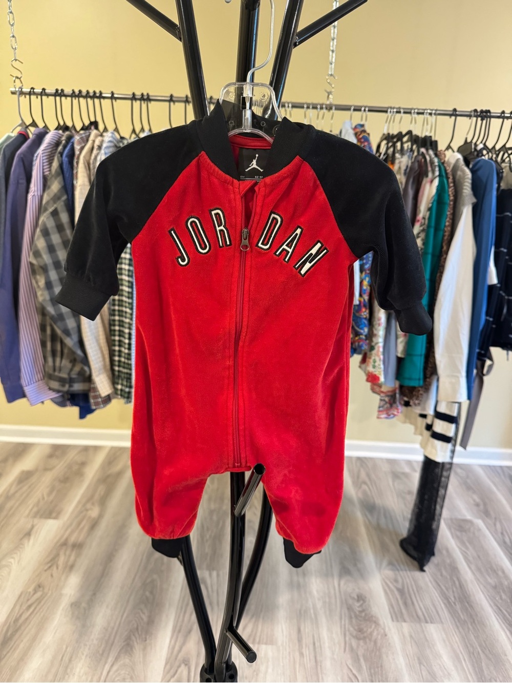 Jordan Baby Red and Black One-Piece Zipper Romper